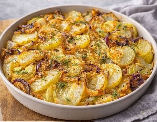 Finocchi al forno con patate e cipolle