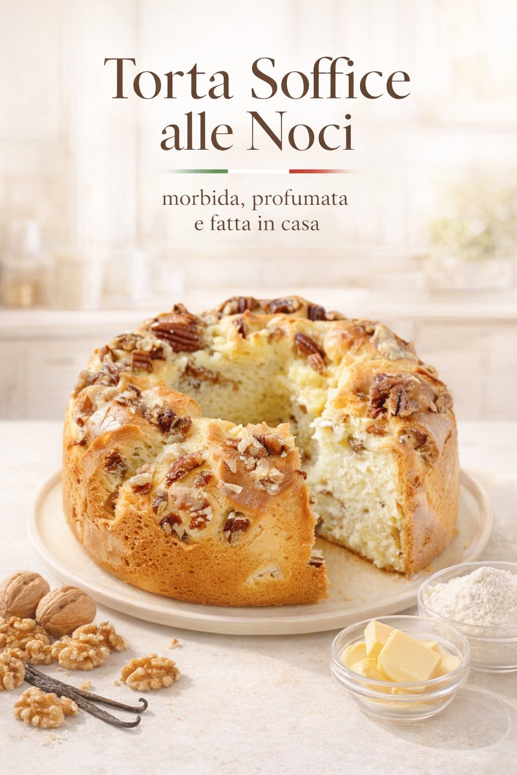 Ciambella salata con noci croccanti e formaggio grattugiato