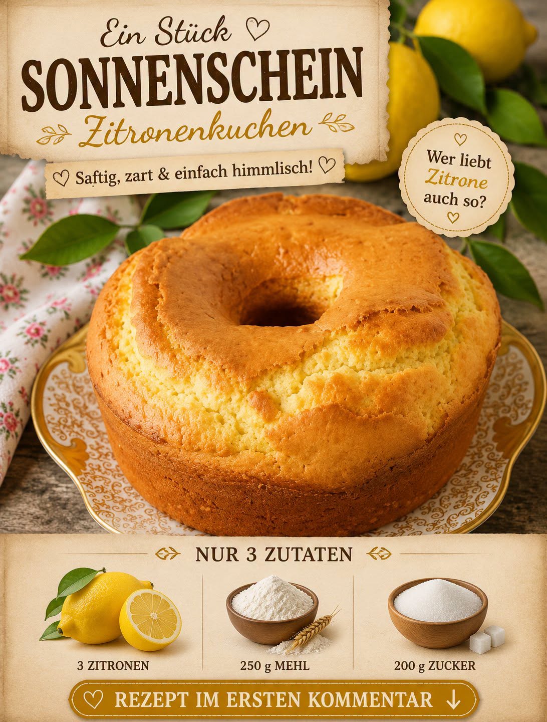 Ciambellone al limone soffice e profumato con zucchero a velo
