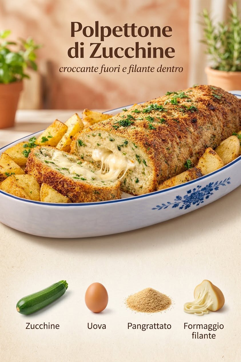 Polpettone di zucchine con ricotta, parmigiano e cuore filante di mozzarella