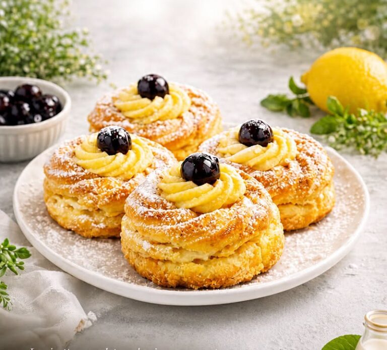 Zeppole di San Giuseppe fritte con crema e amarene