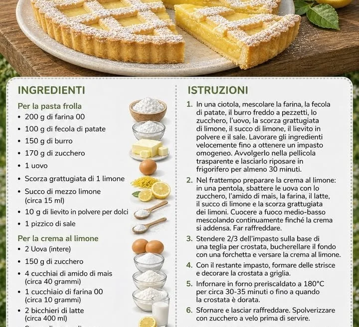 Crostata al limone con crema cotta e frolla alla fecola