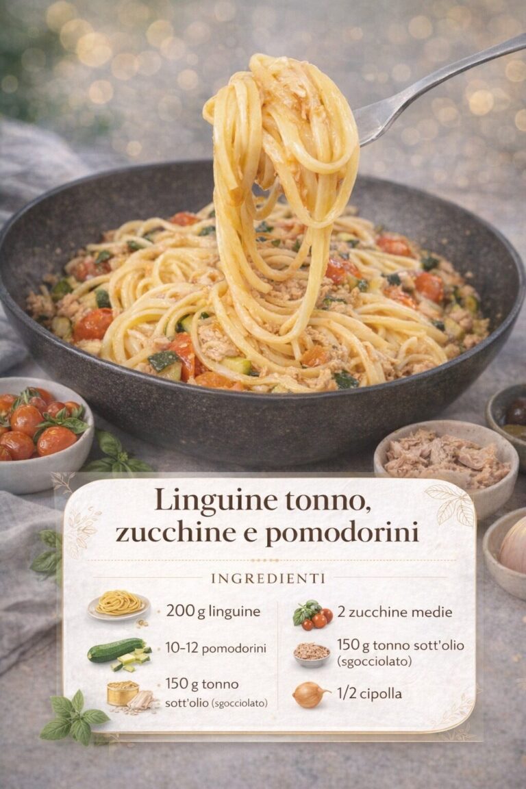 Linguine con tonno, zucchine e pomodorini