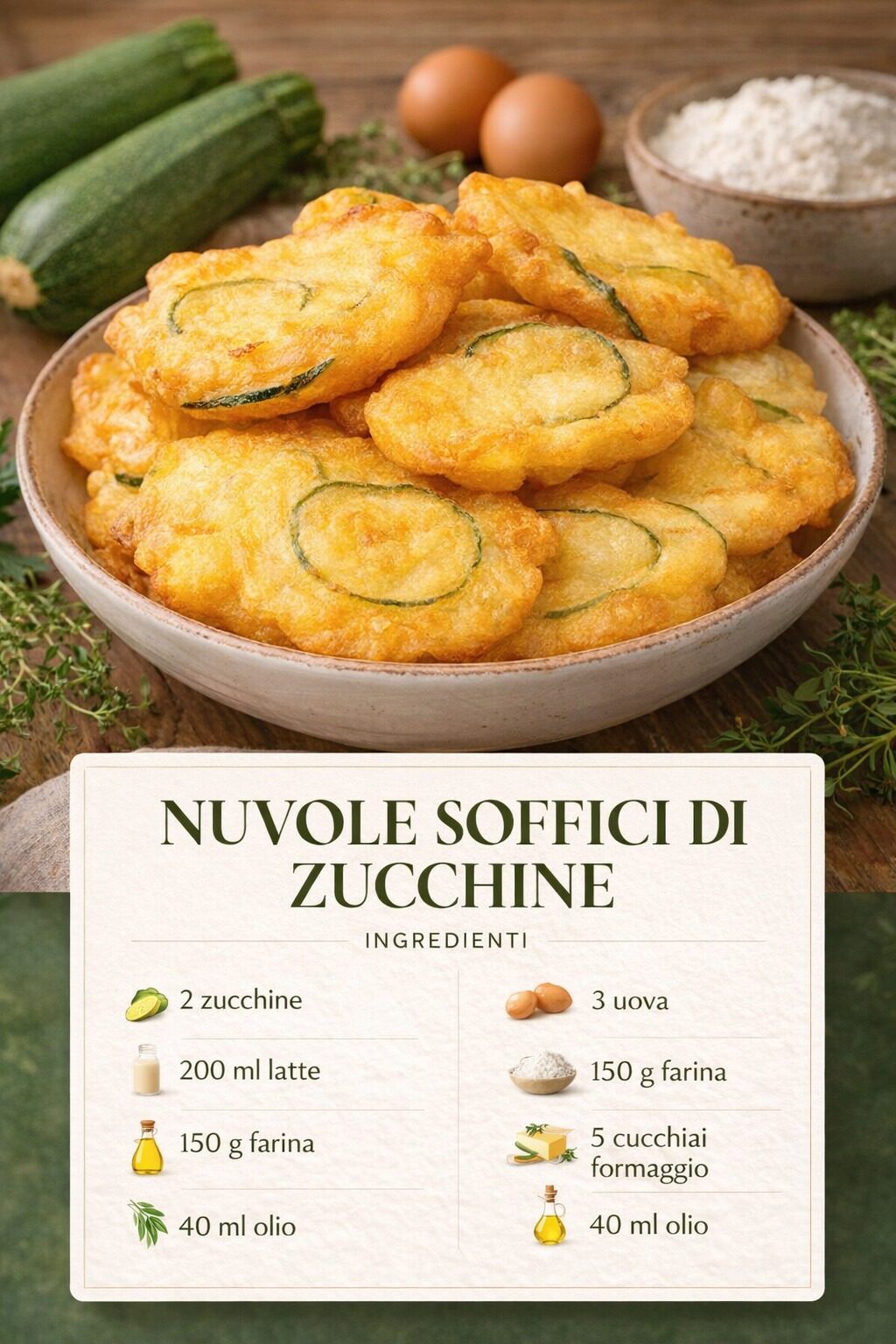 Frittelle dorate con rondelle di zucchine visibili