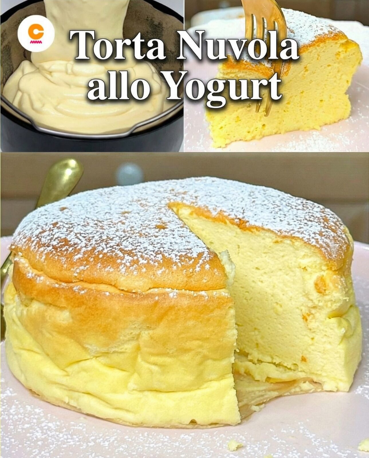 Torta alta e chiara allo yogurt con zucchero a velo