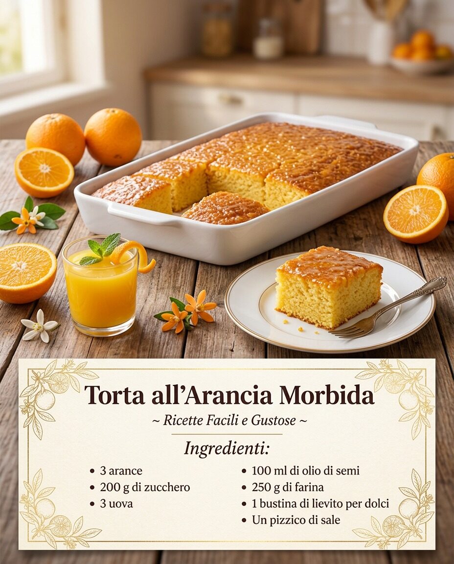 Torta all’arancia rettangolare tagliata in quadrotti
