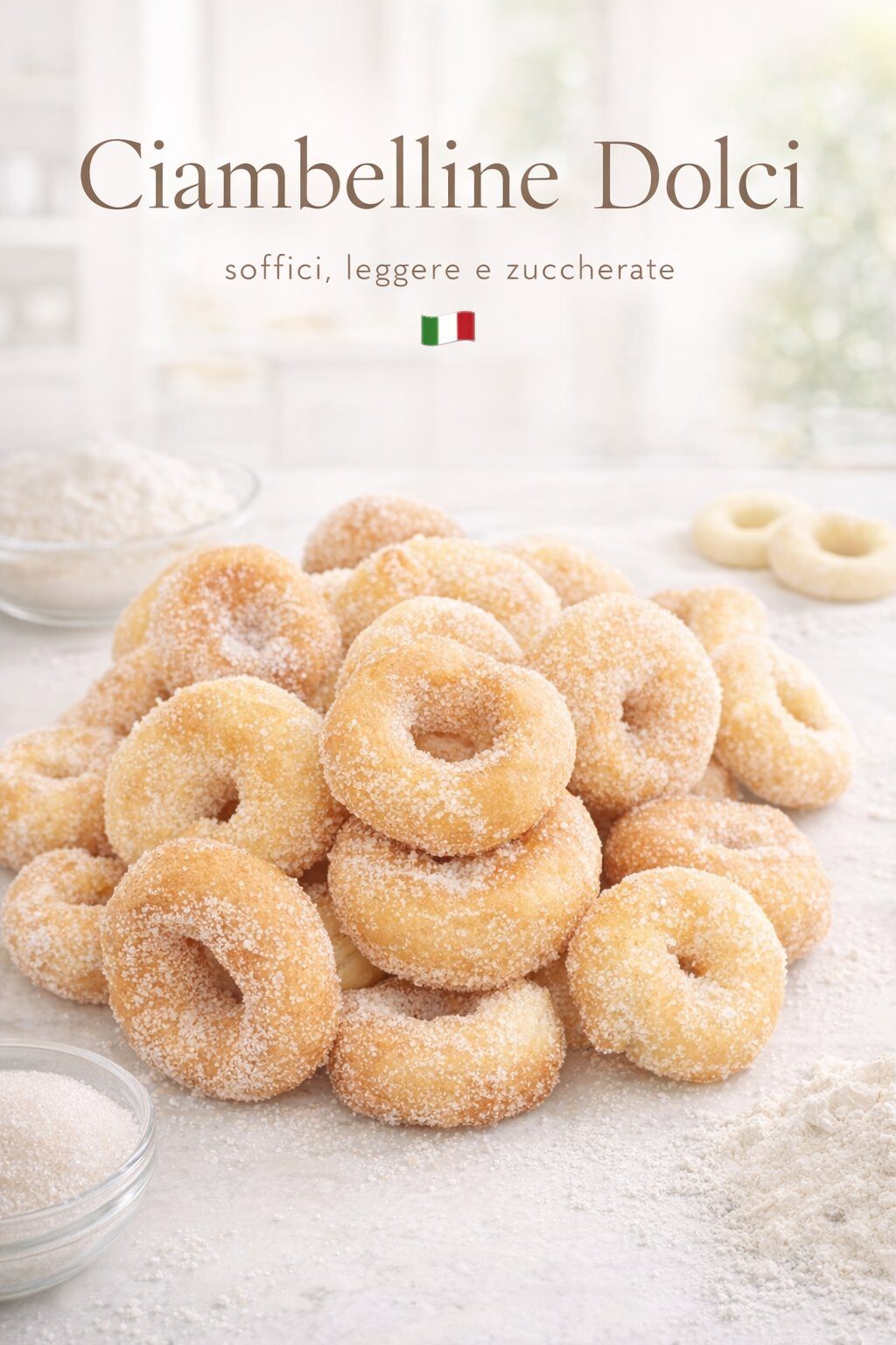 Ciambelline chiare e dorate ricoperte di zucchero