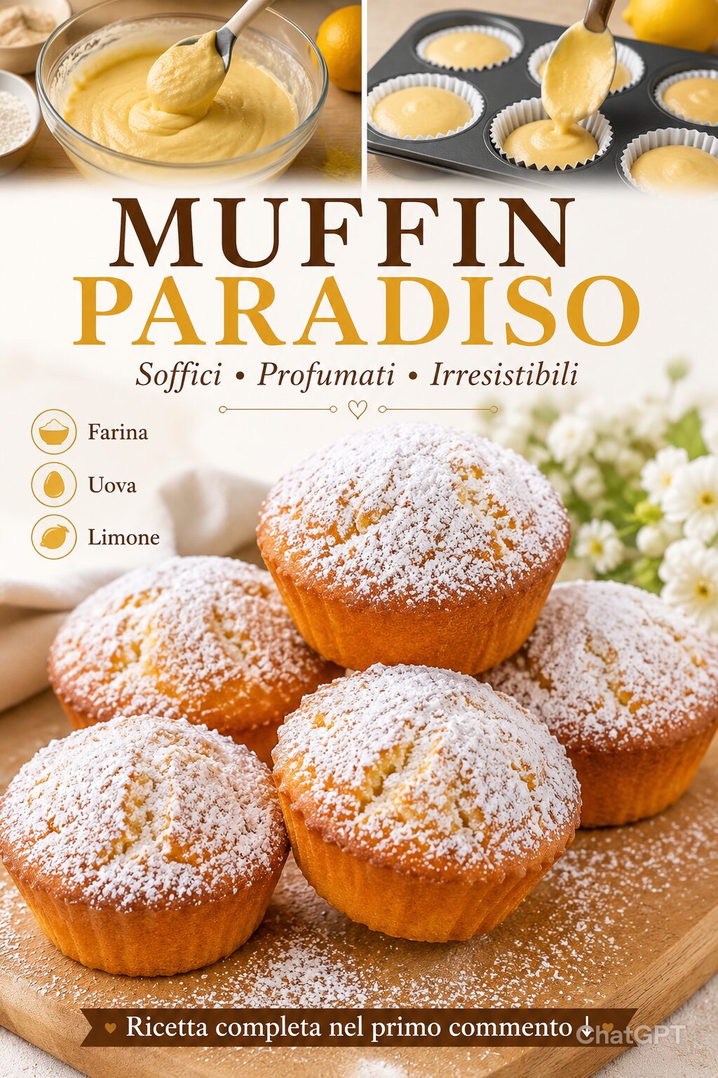 Muffin dorati con zucchero a velo e mollica chiara