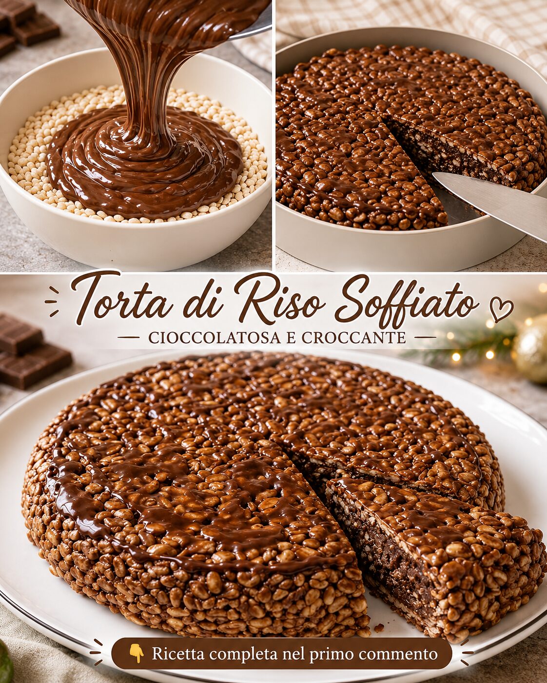 Torta rotonda di riso soffiato rivestito di cioccolato